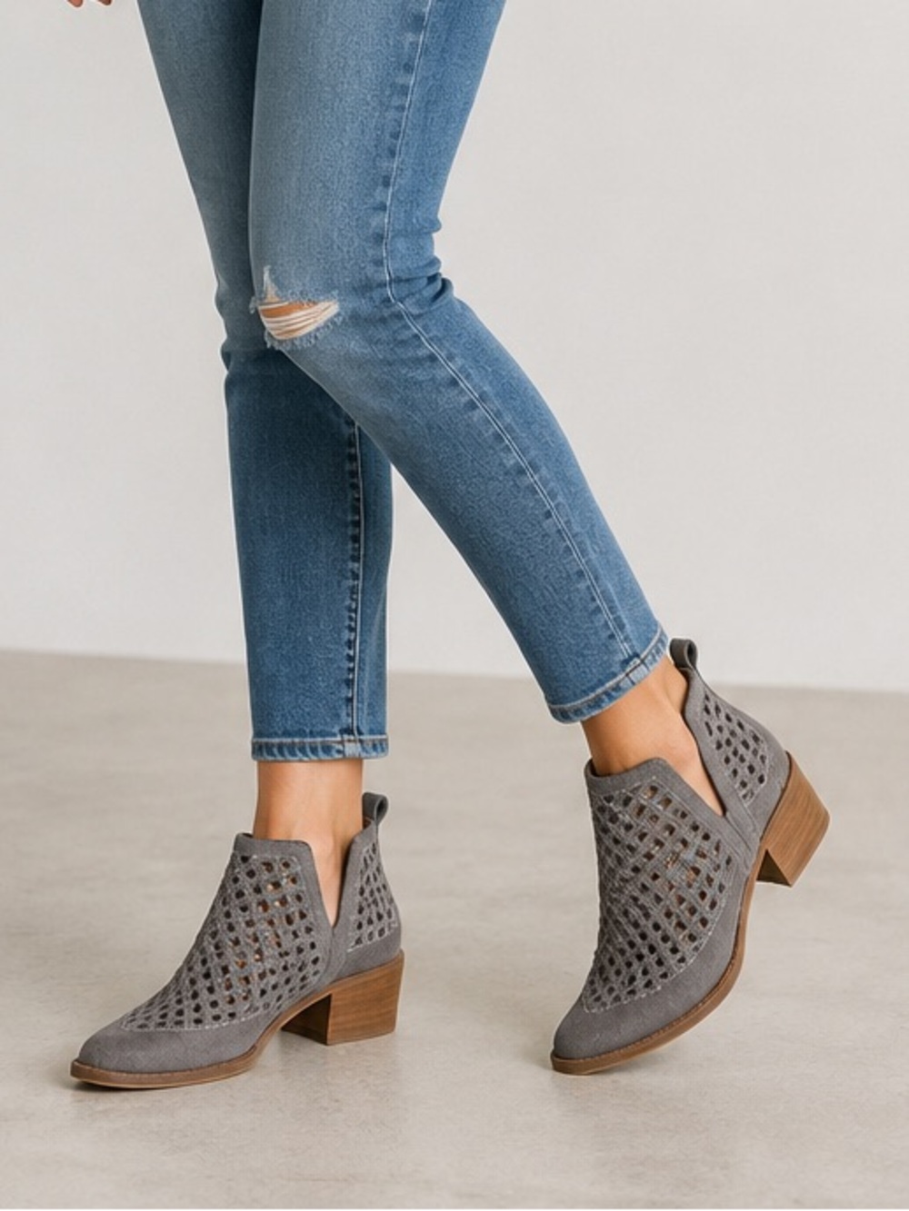 Jeffrey Campbell Taggart Gray Suede Laser Cut Western Block Ankle Booties
